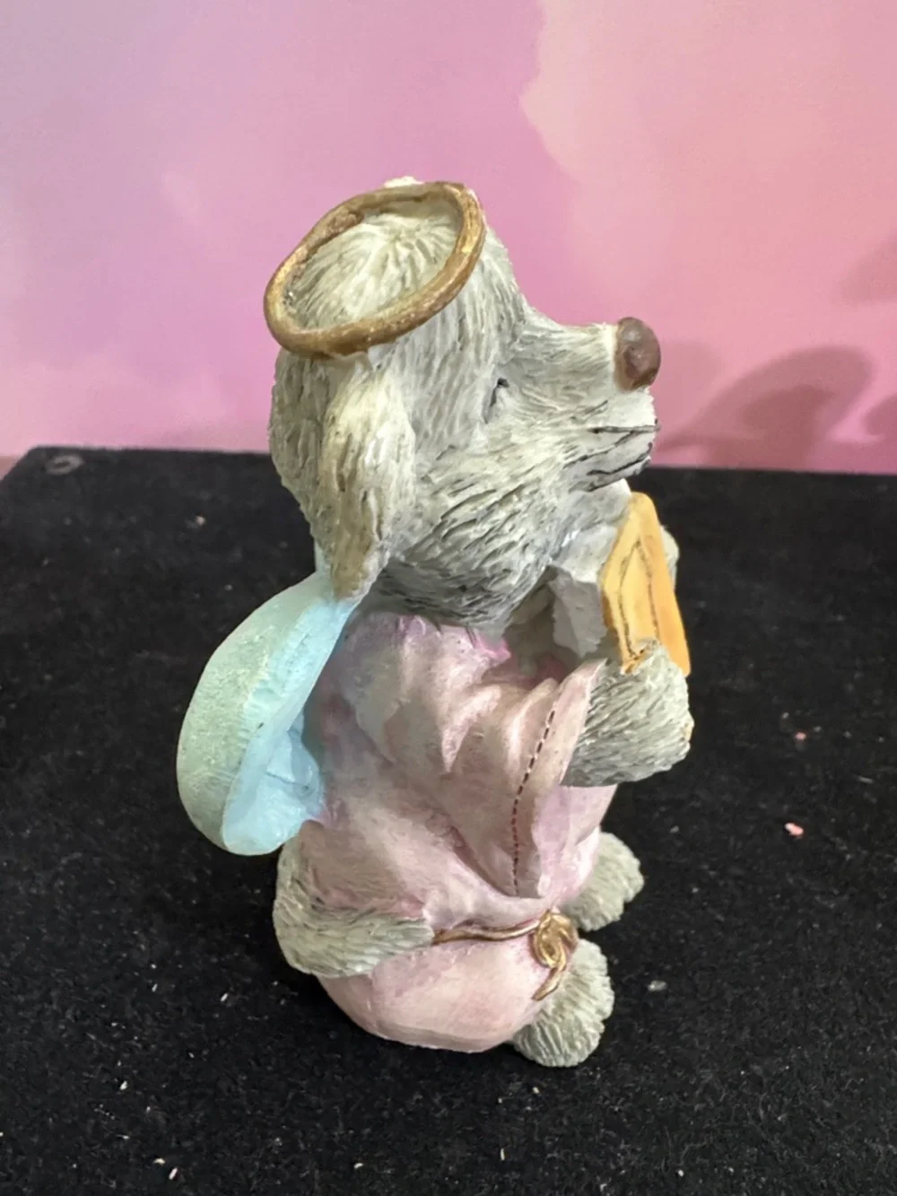 Pair of Vintage Handpainted Angel Dog Figurines with Wings Singing